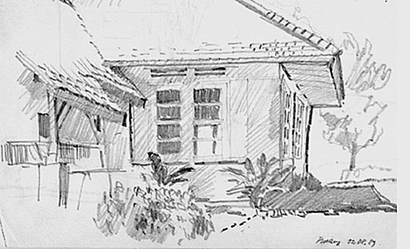Het huis te Pinang. Schets gemaakt door de auteur, 1989.