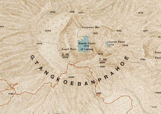 Kaart Tangkoeban Prahu, met wandelroute vanuit Lembang