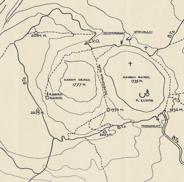 Kaart uit wandelgids, 1932. Zie locatie van monument, links van einde Hooglandweg (rechtsonder)