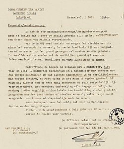 Brief m.b.t. evacuatie gezagvoerder Gouvernements Marine F.J. Somers