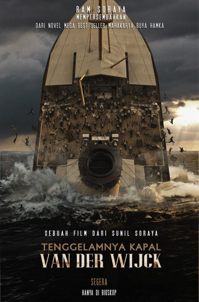 Affiche film Tenggelamnya Kapal Van der Wijck (december 2013). Deze afbeeldingsstrookt niet met de werkelijkheid: het schip zonk zijwaarts. 