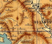 Kaart van gebied waar Lyman en Munson het Batakland binnentrokken, van Sibolga (linksonder, richting Taroetoeng (rechtsboven). Bij Loboe Pining (midden) werden zij vermoord. 