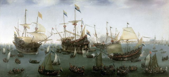 De terugkomst in Amsterdam van de tweede expeditie naar Oost-Indië, Hendrik Cornelisz. Vroom, 1599
